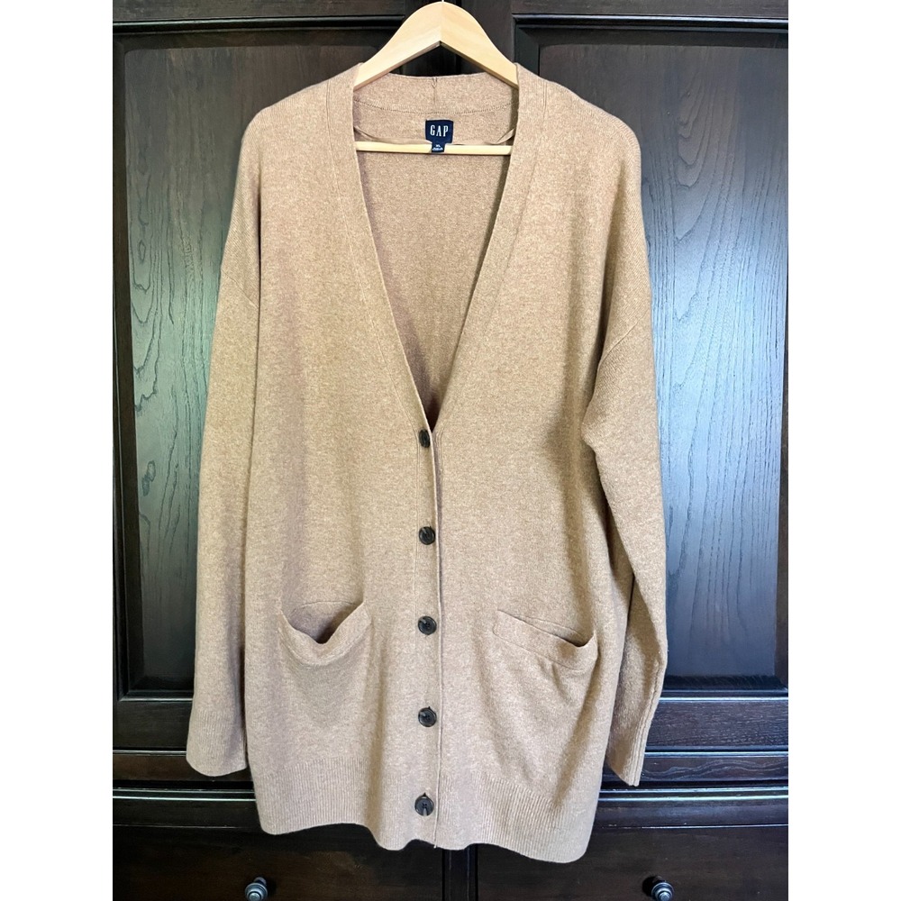 GAP Cardigan Sweater Womens Size XL Camel Tan Quiet Luxury Minimalist Neutral